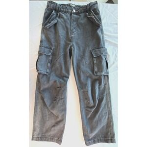 11KN Brand Y2K Denim Jeans Pants Gray Cargo Chunky Punk Sz XL Highrise Unisex